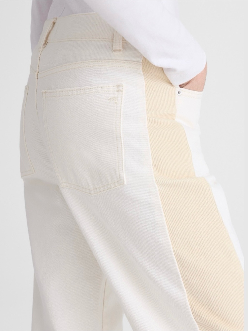 Madewell Pieced Barrel Leg Jeans NWT Size 30 Vintage Canvas Ecru Corduroy Panels
